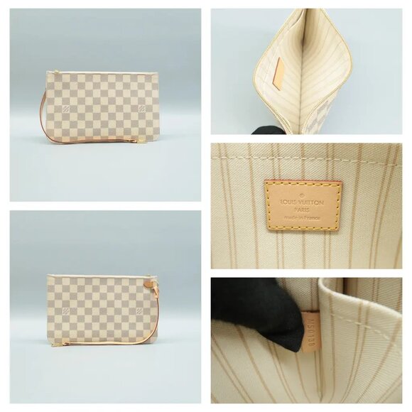 100% Authentic Louis Vuitton Neverfull White W/P Damier Azur Canvas Shoulder Bag - Picture 10 of 12